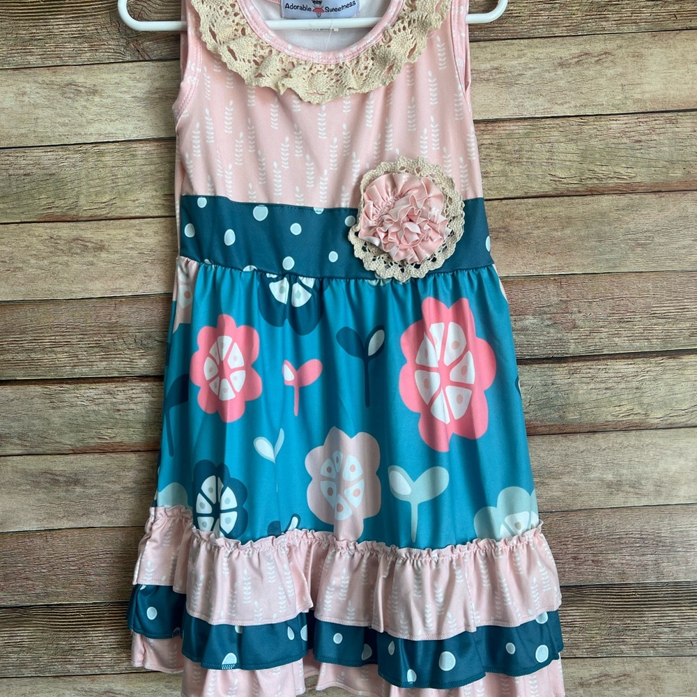 Floral Delight Pink and Blue Kids Dress